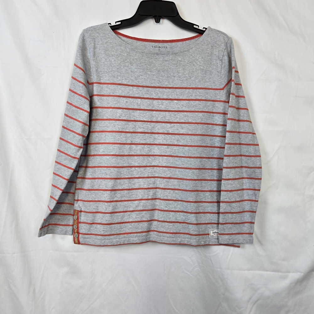 Talbots Authentic Talbots Gray Orange Snowball Stripe Long Sleeve Tee Medium‎